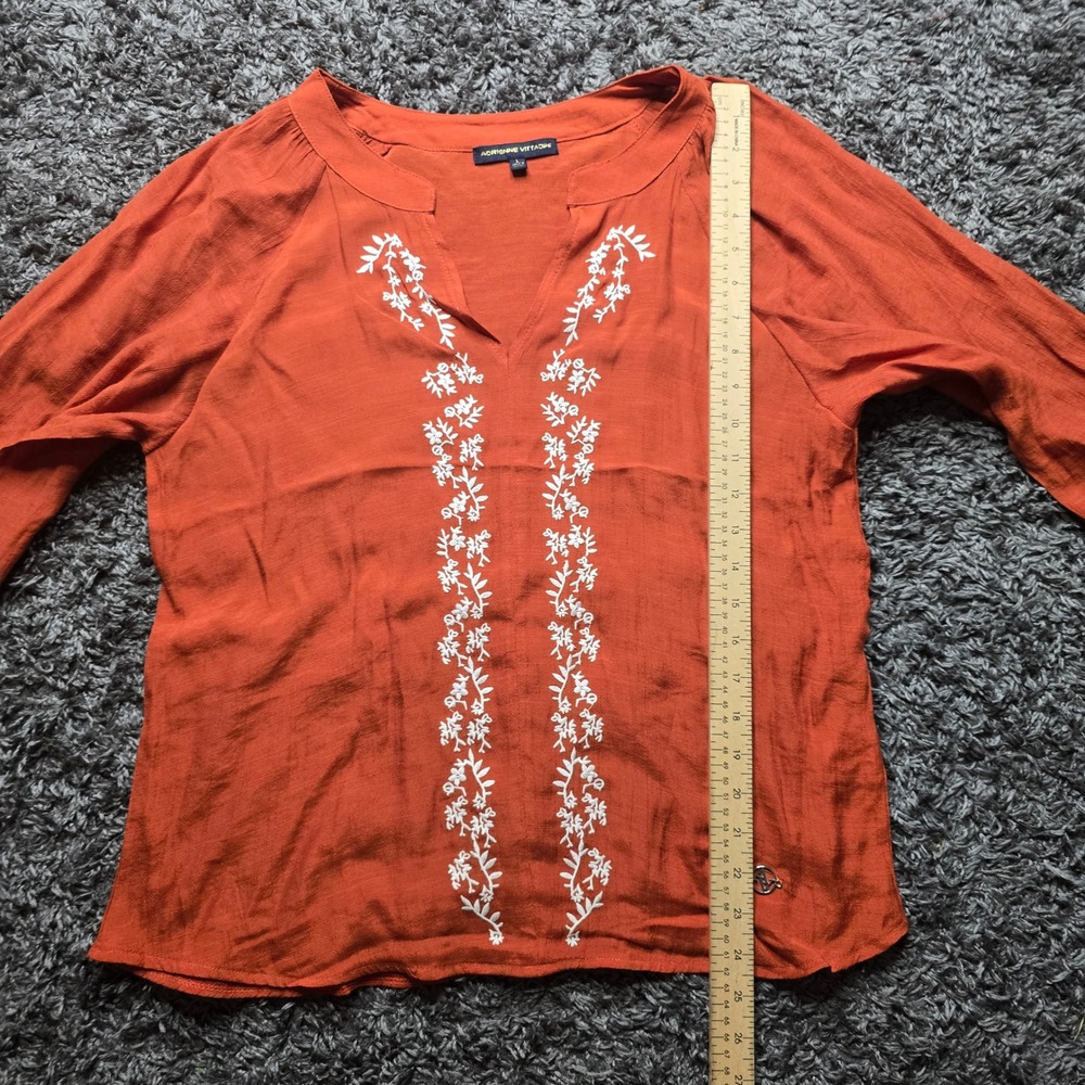 Adrienne Vittadini Womens Burnt Orange Embroidered Peasant Blouse Large VW33947 - Picture 3 of 6